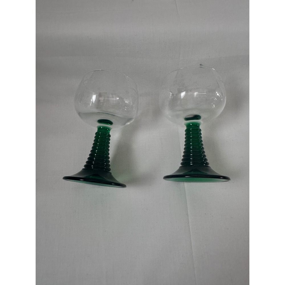 Luminarc France Green Etched Grapevine Wine Glasses beehive Stem ribbed Set of 2 - Picture 11 of 14